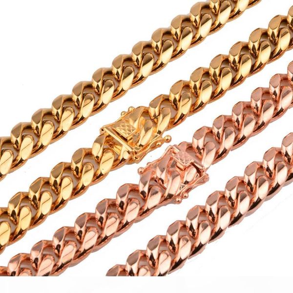 

10mm 12mm 14mm stainless steel curb cuban chain necklace boys mens fashion chain dragon clasp gold rosegold jewelry, Silver