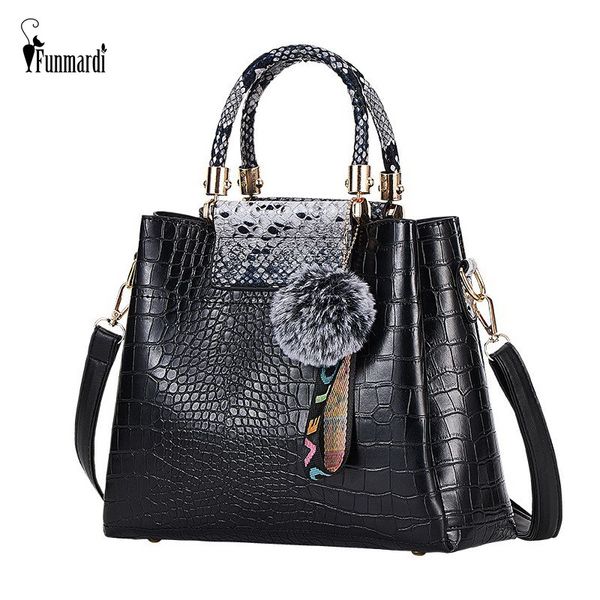 

funmardi handbag women alligator patchwork shoulder bag crossbody new pu women bag trunk tote hairball wlhb2025