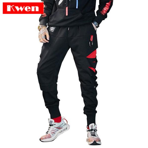 

men's pants streetwear sweatpants hole hollow hip hop joggers men harlan style street dance gothic casual, Black
