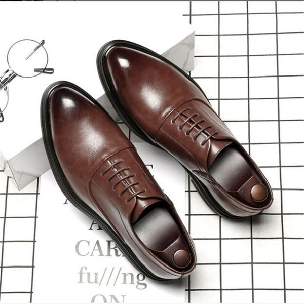

2020 leather concise men business dress pointy black shoes breathable formal wedding basic shoes men size 38-44