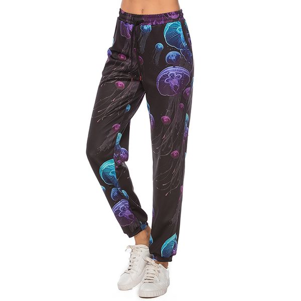 

jellyfish 3d printed female leggings fashion high waist leggings women fitness pants female leggins sale, Black
