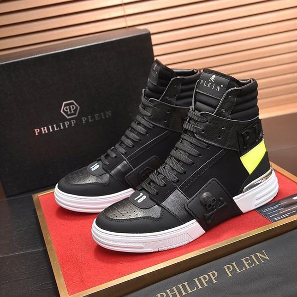 

drop ship phantom kick $hi -mixed materials sneakers men 's shoes outdoor walking shoes vintage lace -up sports high zapatilla, Black