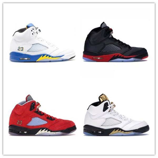 

new 5s basketball shoes men women 5 high jumpman sneakers black muslin metallic fire red silver tongue 2020 trainers