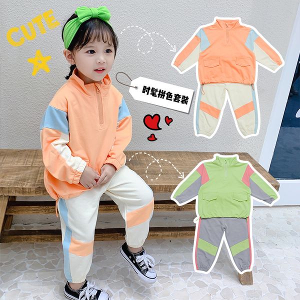 

2020 autumn children's set coat and pant 2-7y kids spring autumn two-piece color matching sports leisure suit clothes, White