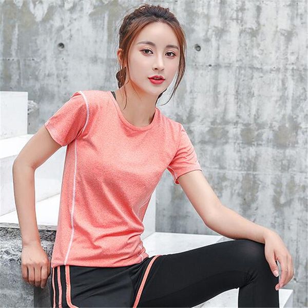 

breathable sport training t shirt women gym yoga shirt summer short sleeve fitness running workout yoga tee femme, White;red