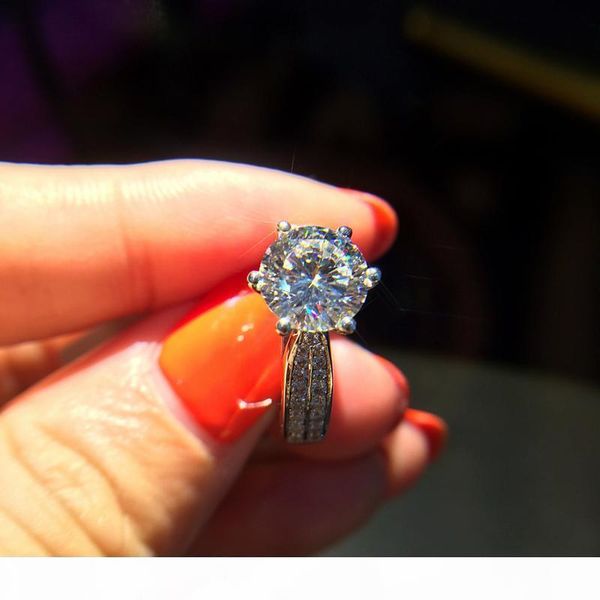 

sent silver certificate 100% original 925 solid silver rings for women inlay 8mm 2ct cubic zircon jewelry wedding rings kpr006, Slivery;golden