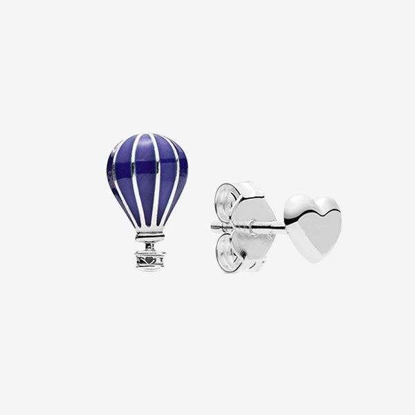 

blue air balloon and hearts stud earring women girls summer jewelry for pandora 925 sterling silver earrings with original box, Golden;silver