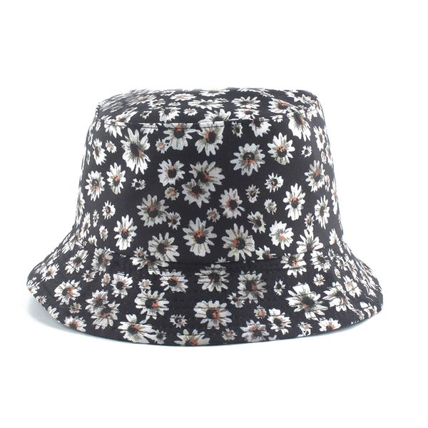 

summer panama hat daisies print reversible bucket hats women sun bucket cap ladies bob chapeau femme floral fisherman hat, Blue;gray