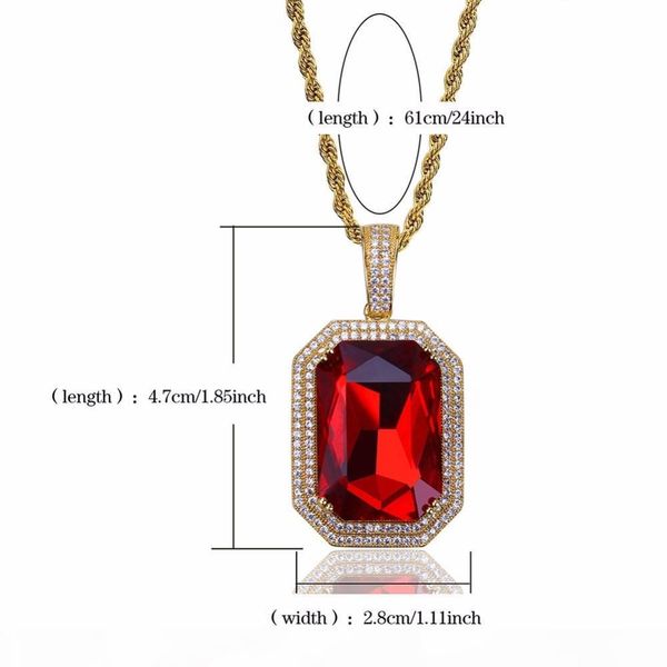 

hip hop gold color iced out micro pave cz камень красный камень ожерелье 60см rope chain, Silver