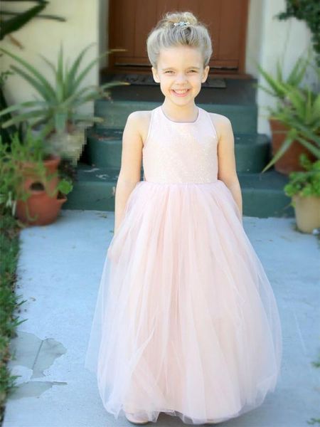 

o-neck girls pageant birthday christmas kids formal wear wedding party events sequined tulle custom flower girls dresses, Red;yellow