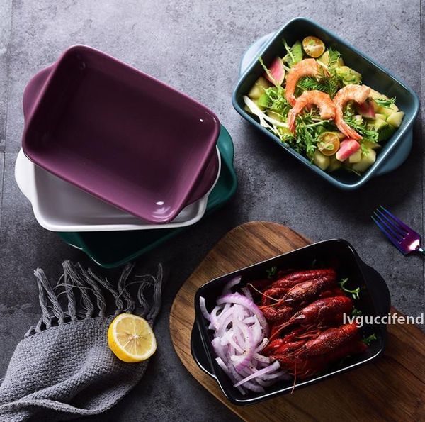 

the latest 5 types of binaural rectangular ceramic baking dishes cutlery plate lasagna baking mold cheese baked rice plate
