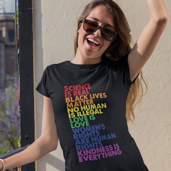 

science is real black lives matter love is love equality women t-shirt gothic plus size t shirt, White