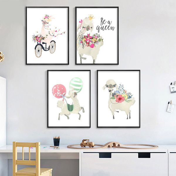 

nordic art kawaii alpaca canvas poster painting cartoon animal wall picture print children baby girl room decoration picture