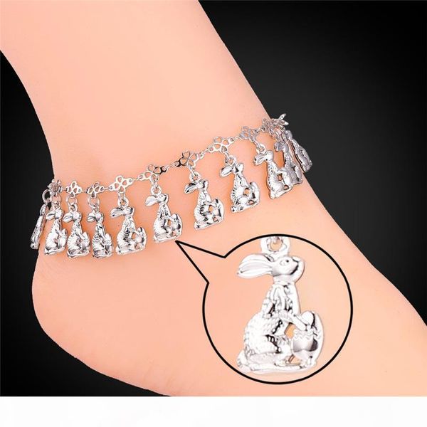 

women lively rabbits charms ankle chains 18k real gold platinum plated jewelry for girls bracelets anklets, Red;blue