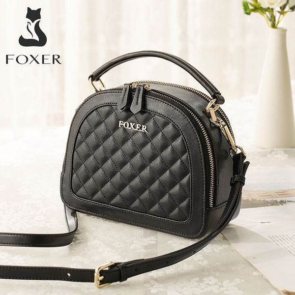 

foxer cowhide women's small totes large capacity casual shoulder messenger bag for female fashion plaid mini cross-body handbag