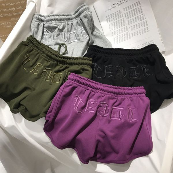 

2020 multicolor embroidery sports shorts summer new pure cotton comfortable home shorts ladies fitness new, White;black