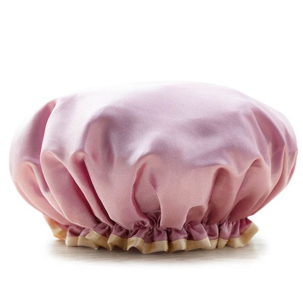 

waterproof bathing reusable shower caps for long hair women double layers premium silky satin 122071