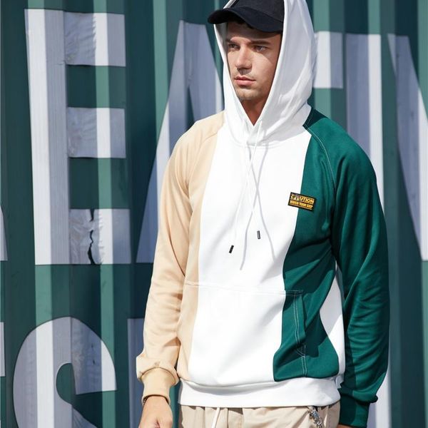 

2020 осень зима мужчины головные уборы hoodie пуловеры hip streetwear мужской повседневный толстовка мода сыпучие стиль пэчворк толстовки, Black