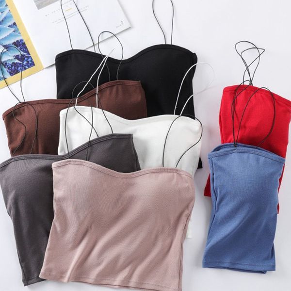 

women spaghetti strap crop padded wire underwear ribbed cotton camisole, White