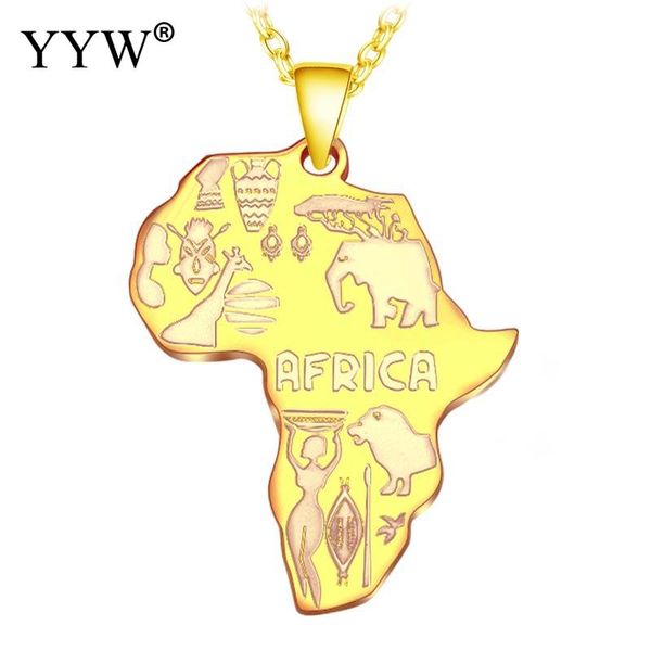 

yyw 4 color africa map pendant necklace for women/men ethiopian jewelry wholesale african maps hiphop necklace supplies, Silver