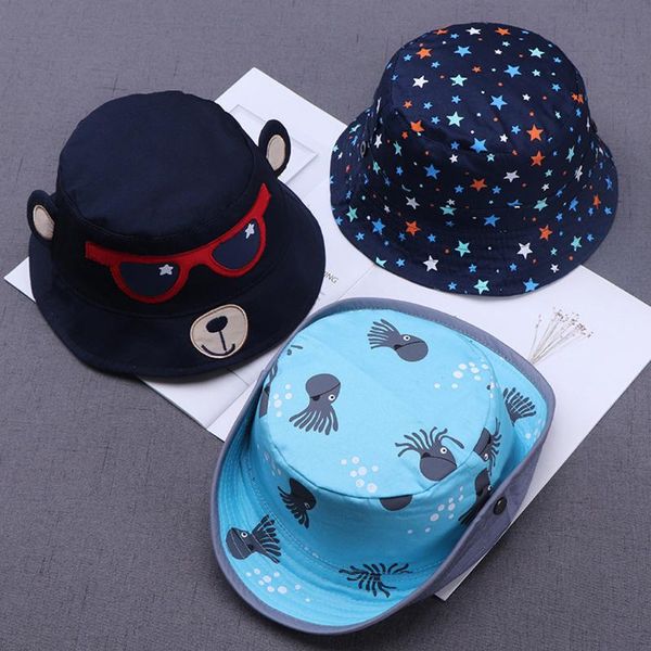 

2020 toddler kids baby boy girl summer bucket hat cartoon print soft visor bucket caps pots hat fisherman casquette enfant, Yellow