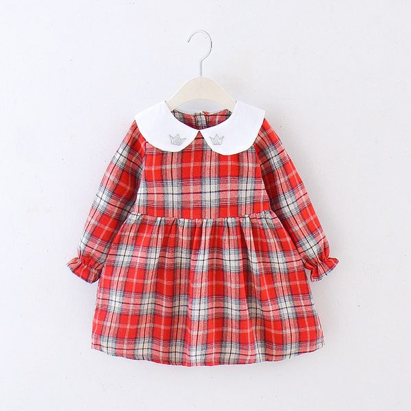 

kids designer clothes girls a generation of hair 2020 spring and autumn girls long-sleeved korean style dress infant fashion plaid lapel pri, Red;yellow