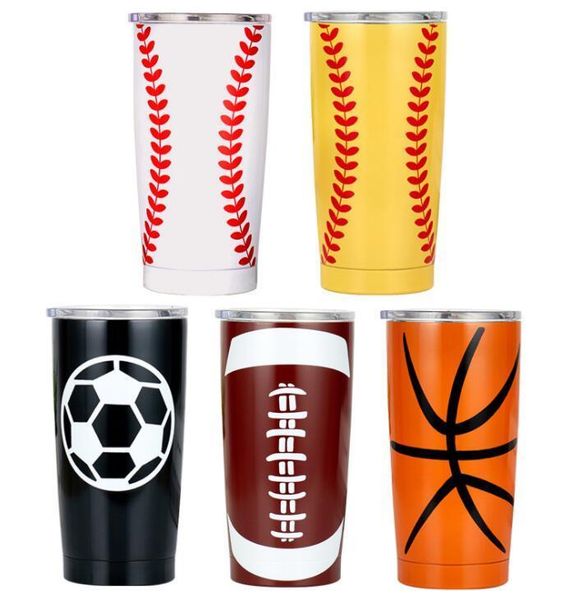 

20oz 30oz baseball tumbler mugs softball basketball football stainless steel cups travel car beer cups vacuum insulated mugs