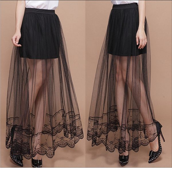 

2020 new summer women lace skirts womens fashion long section skirt tulle black and white skirt