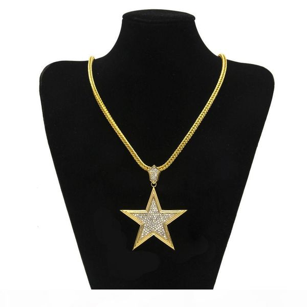 

g hip hop necklace gold plated star full cz bling pendant necklace 3mm 5mm 30inch rope cuba chain fashion jewelry, Silver