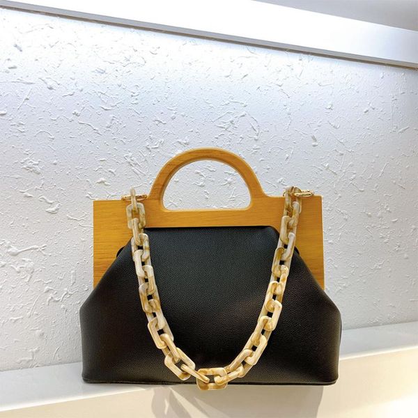 

2020 retro acrylic chain wood clip bags women shoulder messenger bags chain crossbody bag evening clutch purse 2020 new