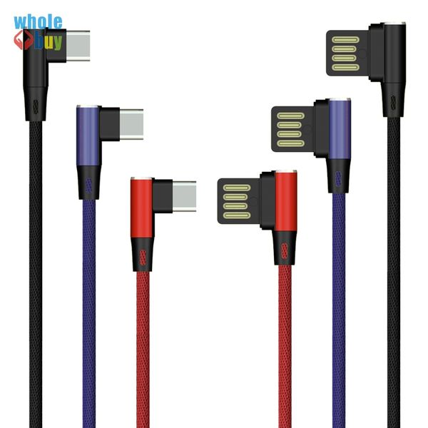 

1m cable 90 degree l-shaped cloth braided fabric usb data cable anti-drop anti off type-c/micro android cable
