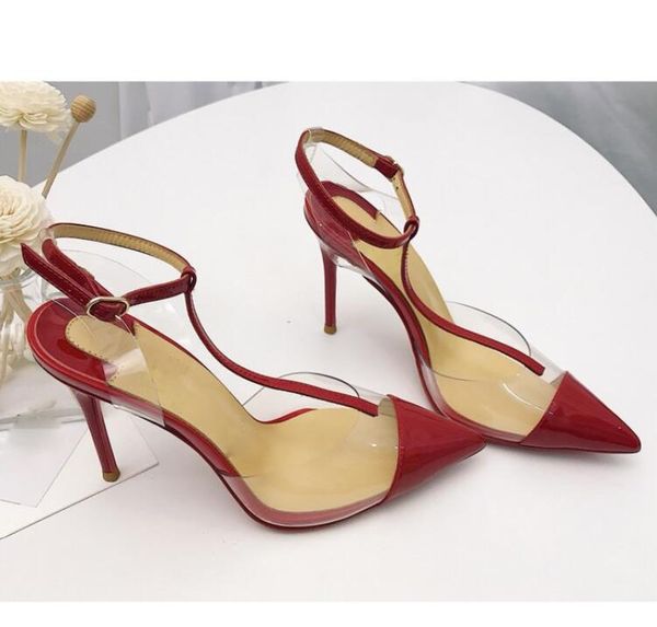 

summer women red bottom high heels pvc casual designer lady pointed toe pump ankle with a slender leather daily dress shoes, Black