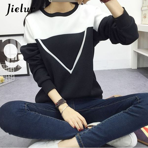 

women's hoodies & sweatshirts women winter o-neck patchwork v pattern pullover female long sleeve sweatshirt fleece tracksuit m-xxl, Black