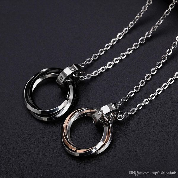 

three-ring pendant titanium steel letter hip-hop necklace men's pendant necklace, Silver