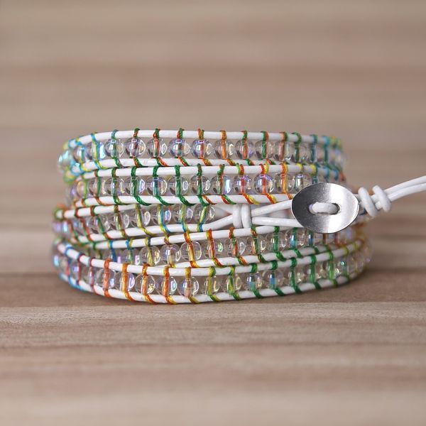 

2019 colorful rope crystal beads charm 5 strands wrap bracelets handmade boho women&men leather bracelet y200807, Black