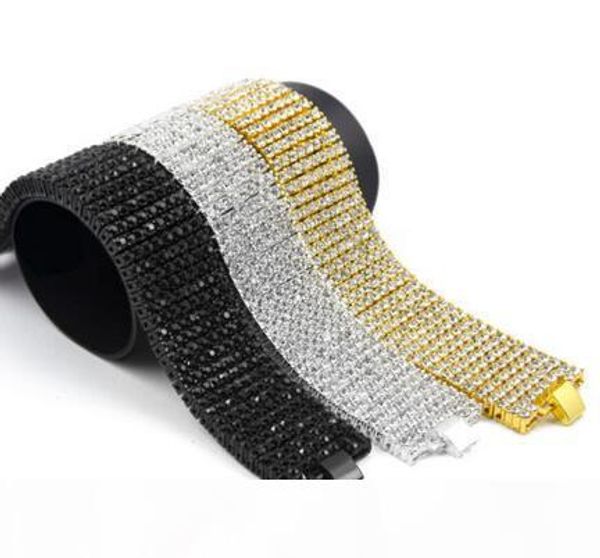 

мужские 8 row gold clear кристалл cz iced out hip hop bling браслет 8" 3 цвета, Black