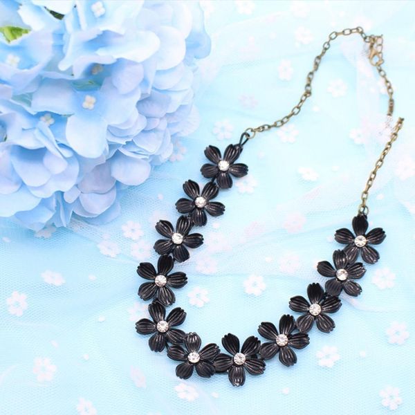 

fashion sweet cute necklace camellia and crystal clavicle chain women charm gift necklace pendant necklace wholesale, Silver