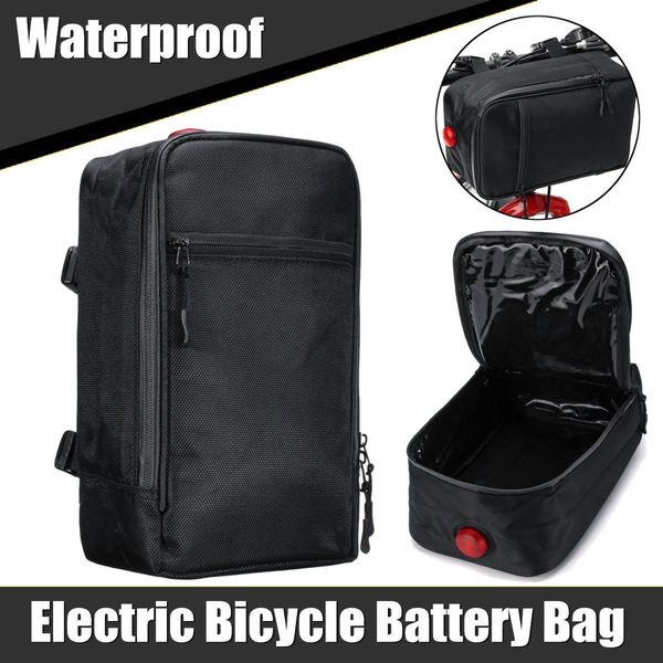 

electric bicycle cycling battery bag case storage nylon bag with light waterproof black rear rack bicycle 28x16x11cm mx200717