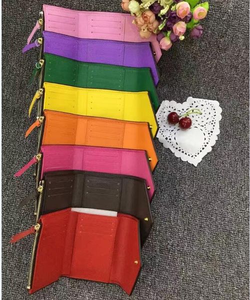 

wholesale original box real leather multicolor date code short wallet card holder women man classic zipper pocket victorine #541938, Red;black
