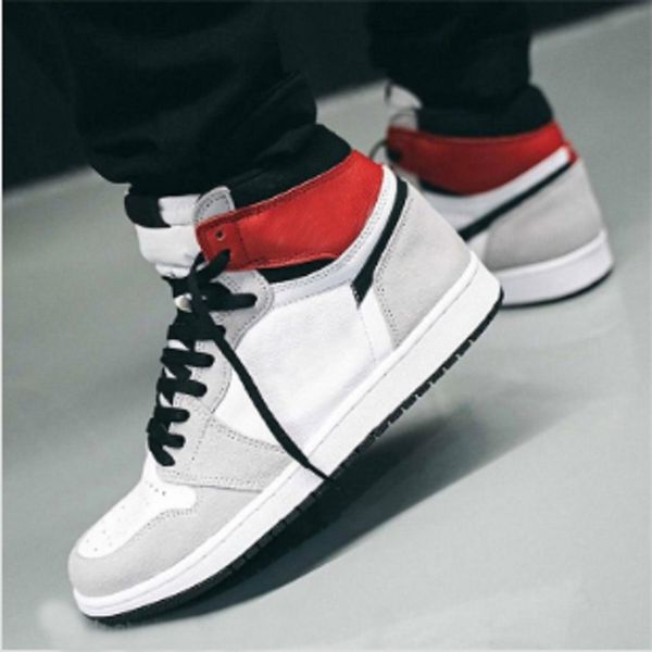 

1s light smoke grey 1 high og white black varsity red men basketball shoes 555088-126 outdoor sneakers size7~12