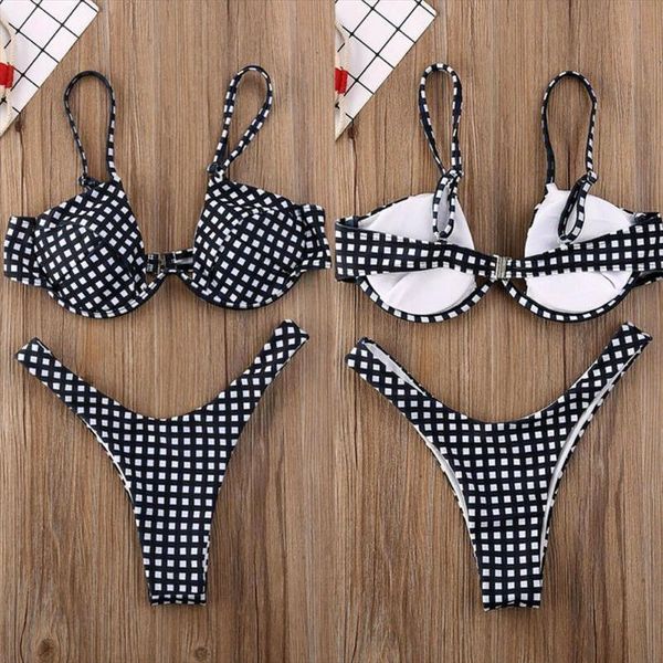 

2020 swimsuit v bar underwired women bikini set swimwear two piece v wire bikini bather bathing suit swim for female, White;black