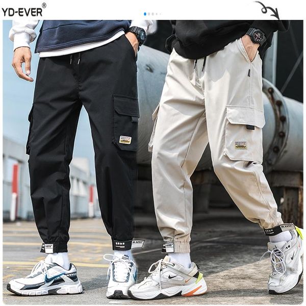 

men's pants men 2021 safari style casual joggers hip hop harajuku harem streetwear spring vintage male cargo pants-d, Black