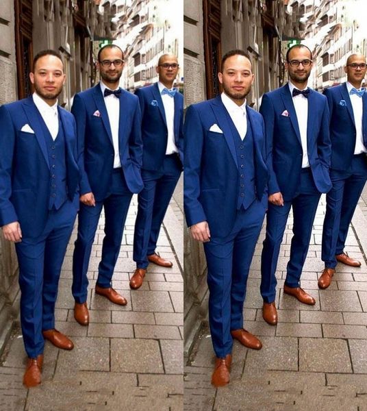 Abiti da uomo blu navy su misura per matrimonio Summer Beach Smoking da sposo uomo Groomsmen Blazer con visiera risvolto 3 pezzi abiti da uomo slim