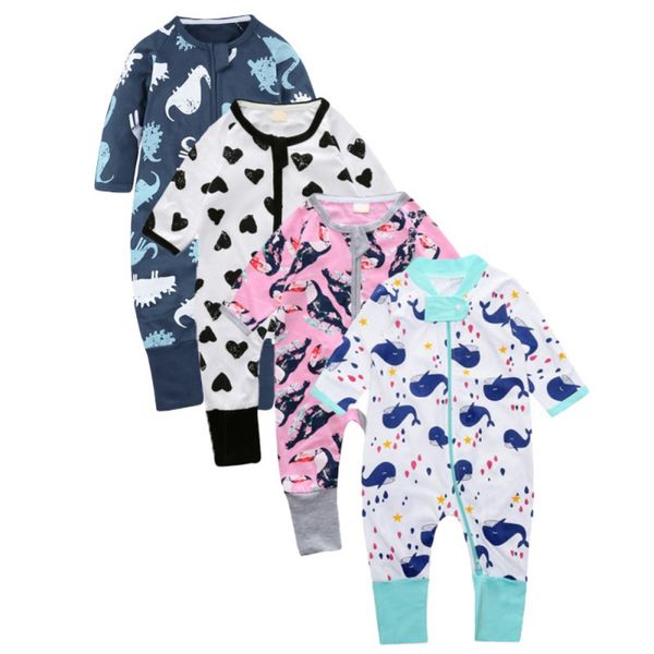 

weixinbuy newborn baby boy girl romper cotton cute animal print autumn long sleeve jumpsuit infant clothes pajama outfits, Blue