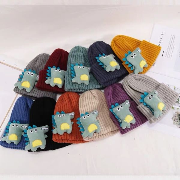 

laxuz 19 children's hair pullover knitted new cartoon dinosaur-shaped knitted hat men's and women's easy-to-wear woolen pullo, Yellow