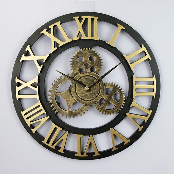 

selling round gear wall clock american retro roman wall clock living room creative wall clock