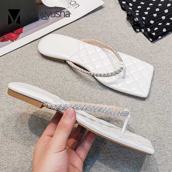 

2020 brand crystal flip flops plaid sandals women clip toe knitted shoes sqaure toe slides home girls rope beach sandalias mujer, Black