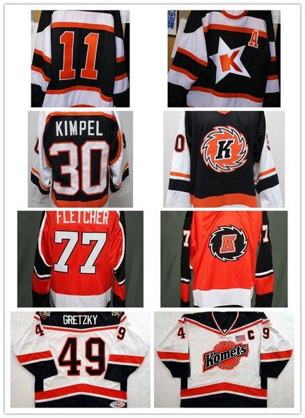 

customize echl fort wayne komets mens womens kids 49 brent gretzky 30 kimpel 100% embroidery hockey jerseys goalit cut, Black;red