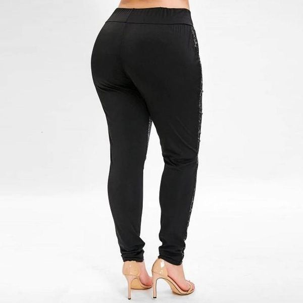 

1pc women pants leggings fitness feminina women plus size elastic high lace casual splice elastic waist casual leggings pants fdh, Black