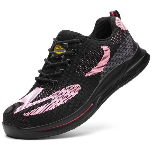 

steel toe work women work boots for mesh women lightweight breathable anti-smashing non-slip protective safety shoes size-40, Black
